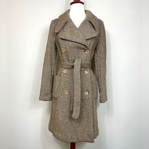Vintage United Colors of Benetton Dark Brown/Camel Color Herringbone Trench Coat